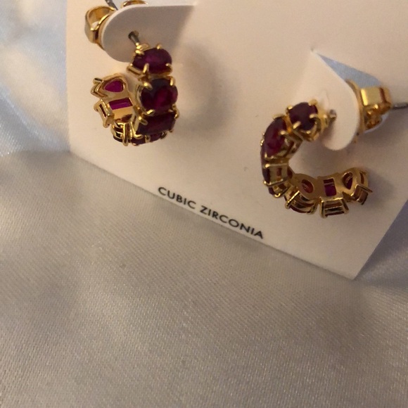Kate Spade Gold Tone & Red Cubic Zirconia Candy Shop C-Shape Hoop Earrings NWT - Picture 9 of 12
